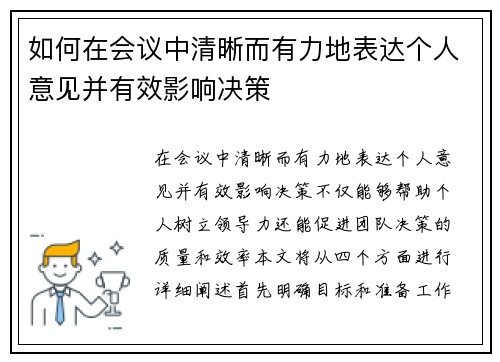 如何在会议中清晰而有力地表达个人意见并有效影响决策